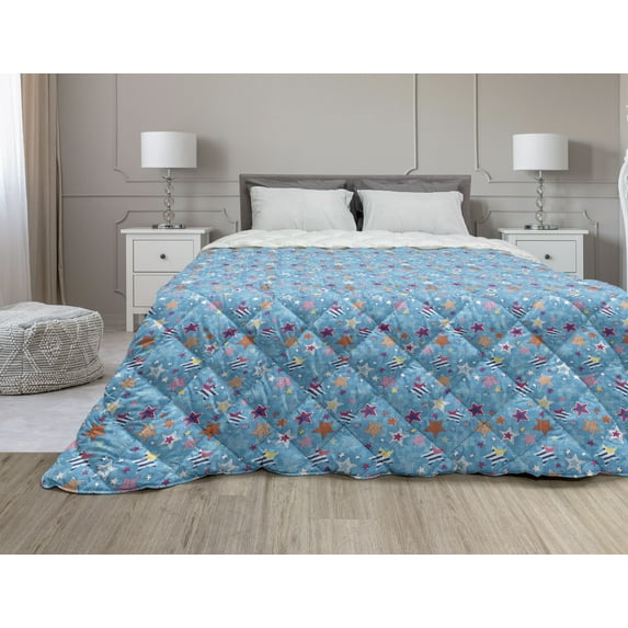Vintage Down Alternative Comforter, Abstract Composition with Colorful Geometric Shapes Mosaic Style Retro Squares, Microfiber Quilt for All Season, 5 Sizes, Multicolor, by Ambesonne
