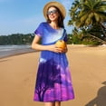 thumbnail image 4 of Goofa Dreamy Colorful Starry Sky Pattern Women Summer Short Sleeve Midi Dress with Pockets Casual Aline Flowy Tshirt Dress Vocation Beach Sundress, 4 of 6
