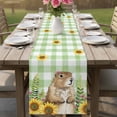 thumbnail image 4 of Groundhog Day Table Runner - 90 Inch Long Green Plaid Sunflower Spring Floral Cotton and Linen Blended Dress Scarves Farmhouse Table Runner for Kitchen Dining, Coffee Table, 13" x 90", 4 of 8