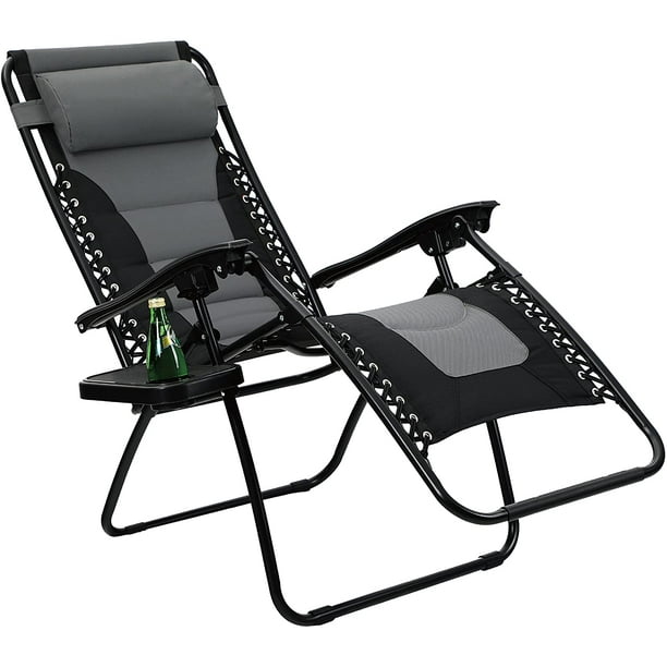 PHI VILLA Padded Zero Gravity Lounge Chair Patio Adjustable Reclining with Cup Holder for 
