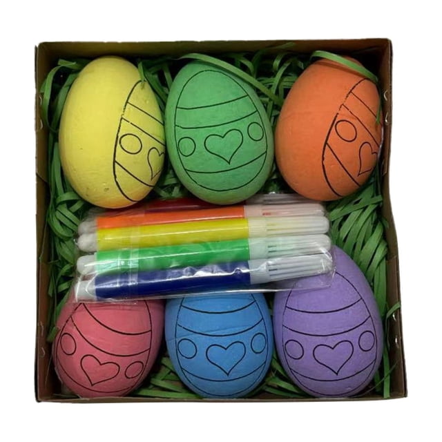 Yhmxh Huevos de Pascua de madera, 6 huevos de madera blancos para manualidades, kit para decorar huevos falsos con pinturas y pinceles, kit de manualidades de Pascua para decorar huevos, rellenos p