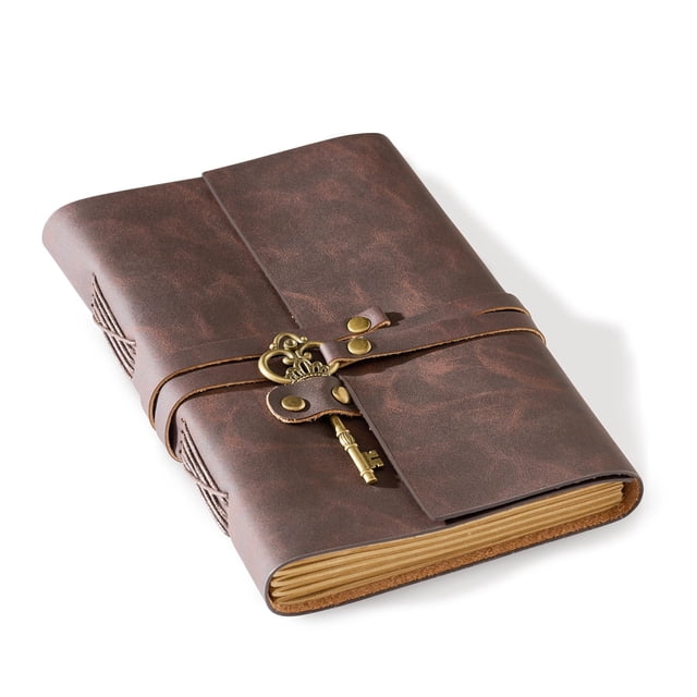 Cuaderno de piel, piel, vintage, marrón, 13 x 18 cm, 200 páginas