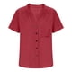 thumbnail image 4 of Craaazy Women's Casual V-Neck Blouse, Solid Color Cotton Linen Short Sleeve Top, Comfy Chest Pocket Shirts for Daily Wear Gifts, 4 of 6