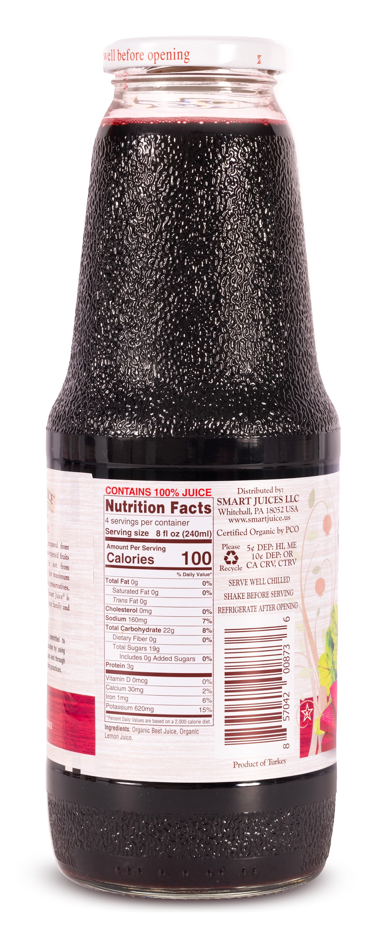 Smart Juice Organic Beet Juice - 33.8 fl oz (1L) - (Pack of 6) 100% Juice Not From Concentrate