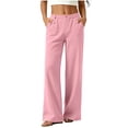 thumbnail image 2 of ClodeEU Women's Elastic Waist Straight Leg Pants,Casual Loose Trousers with Pockets Brown,Women's Plus S, 2 of 6