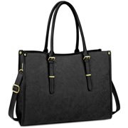 Laptop Bag for Women 15.6 inch Waterproof Leather Laptop Tote Bag Professional Black