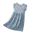 thumbnail image 4 of Rvasteizo Toddler Girls' Dresses Print Short Sleeve Round Neck Dress Floral Print Ruffle Sleeve Casual Cut for 2-15 Years Summer Outfit, 4 of 4