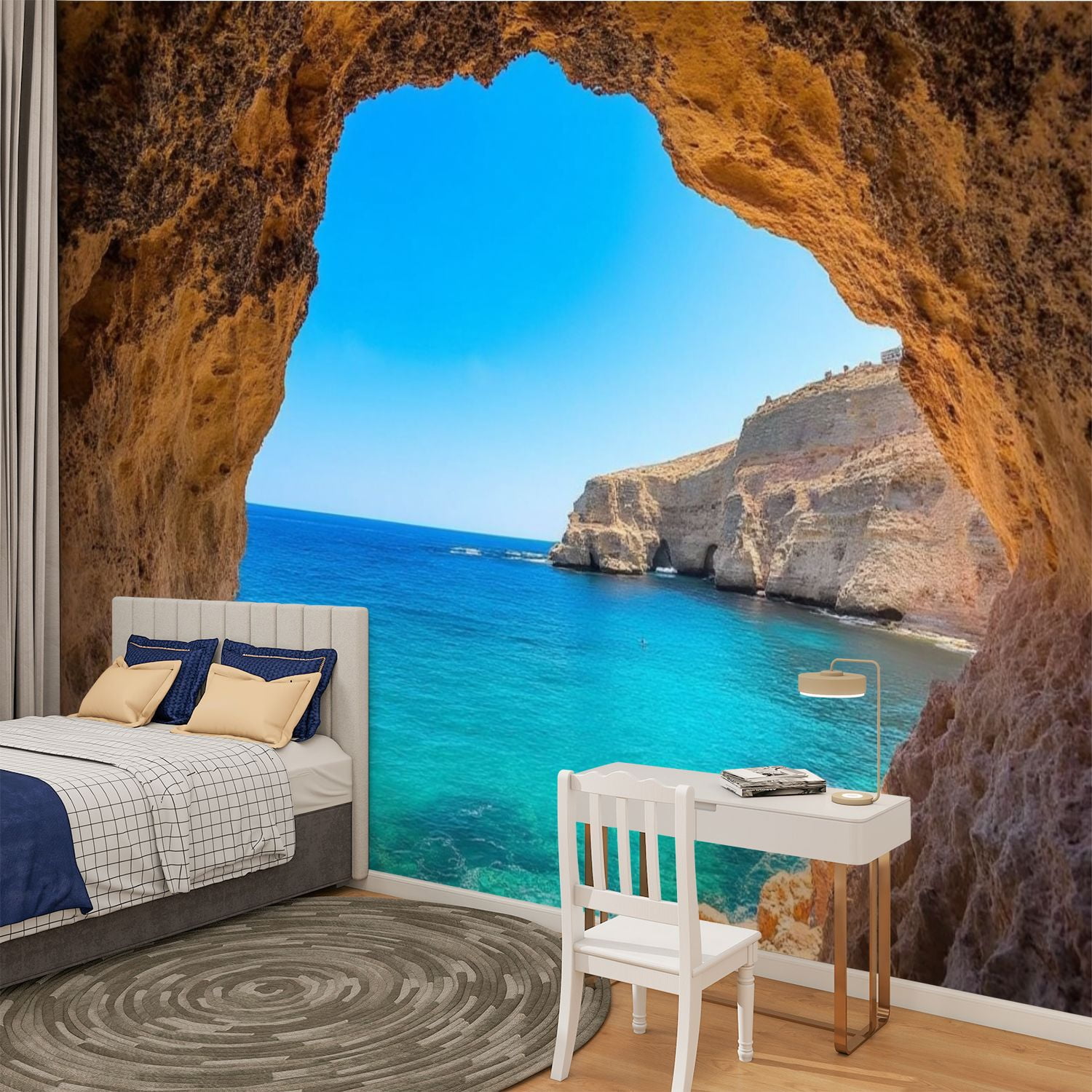 Peel and Stick Wallpaper Ocean Cave 3D Peel Stick Large Poster Kitchen Bedroom Living Room Home Modern Art Wall Mural Decor Self Adhesive and Removable 100in x 144in