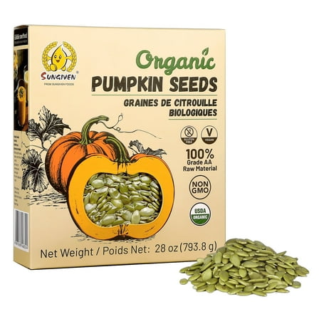 Sungiven Organic Pumpkin Seeds Shelled Raw Gluten-Free Non-GMO Vegan 1-Count 28 oz