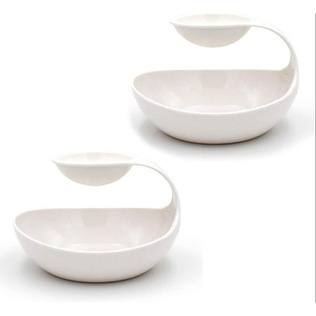 

Re-usable 2-Tier Oval Chip and Dip Serving Bowls Set of 2 Multifunctional ABS Platter Family Size White/Pink/Blue (White)
