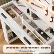 Large Fluted Vanity , Modern Style Makeup Vanity Desk with Lights and Mirrors for Bedroom (White)