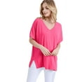 thumbnail image 2 of YELETE Women's Short Sleeve V-Neck Oversized Top, Fuchsia M, 2 of 4