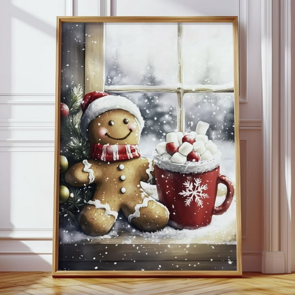 WestConfe Gingerbread Print Christmas Wall Art Christmas Decor Winter Wall Art Tis The Season Gingerbread Coffee Wall Art Oil Painting