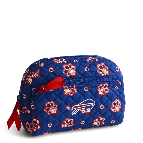 Vera Bradley Women's Cotton NFL Medium Cosmetic Makeup Organizer Bag (Multiple Teams Available), Buffalobillsonroyalblue/Redbandana