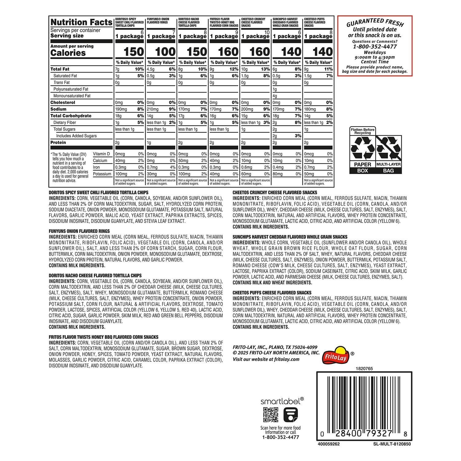 Frito Lay Snack Mix Flavor Variety Pack, 51.25 Oz X 54 Count