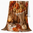 thumbnail image 2 of Autumn Harvest Basket Pumpkins Maple Leaves Rustic Farmhouse, Cozy Rustic Scene, Warm Flannel Blanket for Ranch House and Living Room, Animal Lovers Thanksgiving Gift, Rustic Home Decor, 2 of 9