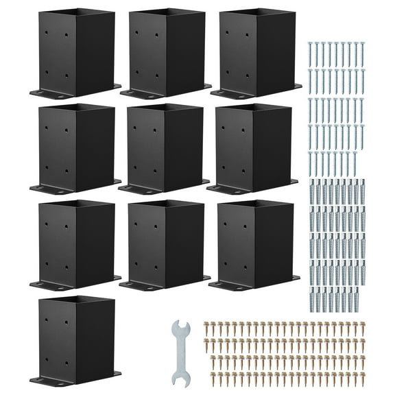 KFFKFF 4x4 Post Base Set of 10, Inner Dimensions 3.6x3.6 inch / 91.44x91.44 mm, Durable Carbon Steel Brackets for Decking, Wood Posts, Pavilion Support, Deck Railing Base Plate, Black