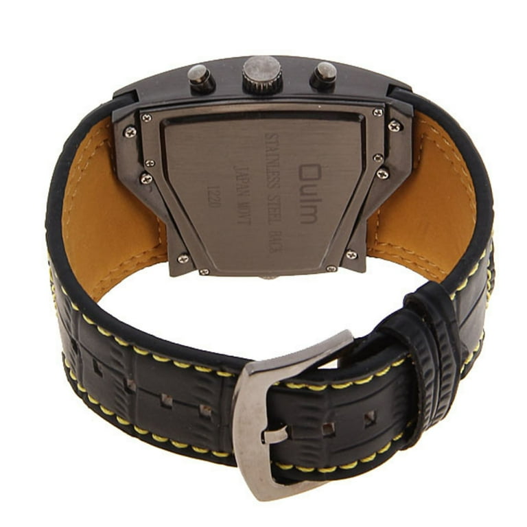 1220 Fashion Waterproof Men s Dual Time Display Quartz Wrist Watch with PU Band Yellow Walmart