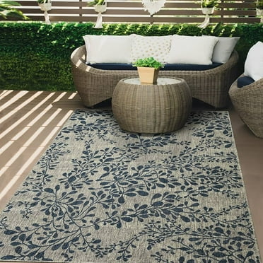 Antep Rugs Patio 6x9 Outdoor/Indoor Floral Area Rug (Blue, 6'7" x 9')
