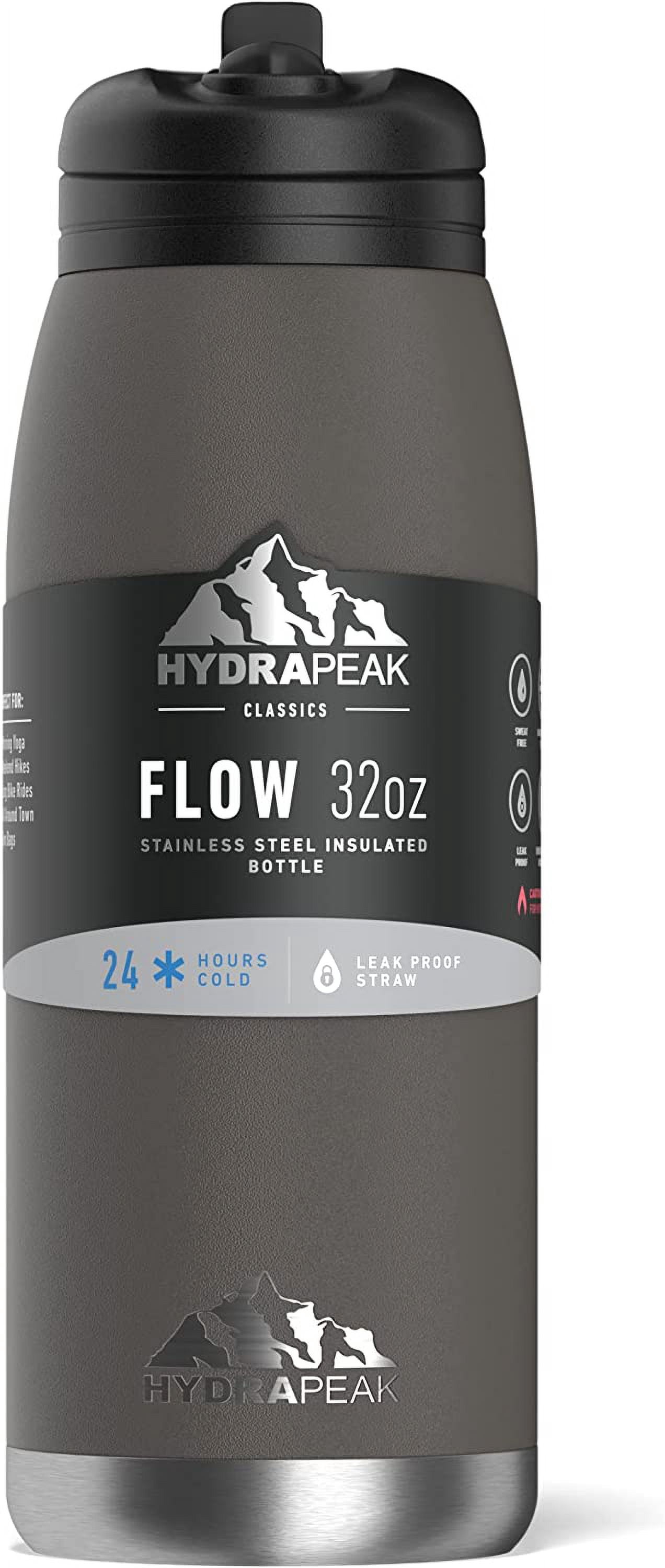 Hydrapeak FLOW 1L (32oz) Water Bottle BPA-Free Leak-Proof Double-Walled Copper Coated Stainless-Steel Insulated Vacuum Flask with Integrated Bite Value Straw and Crook Finger Handle …