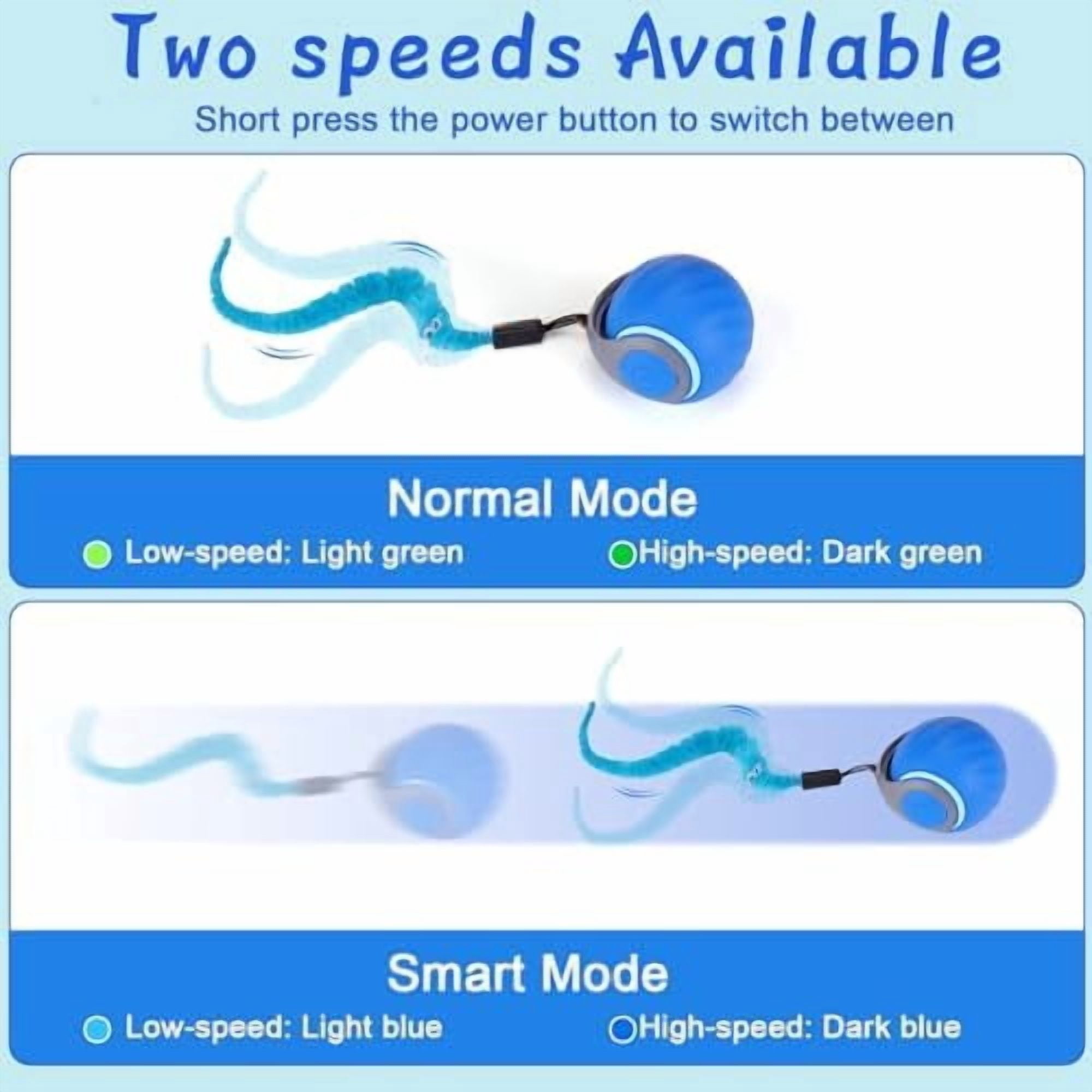 2Pack Blue Interactive Cat Toy Ball - Automatic Interactive Cat Toys for Indoor Cats with 3 Tails, 2 Speeds Rechargeable Enrichment for Small/Medium/Large to Keep Them Busy