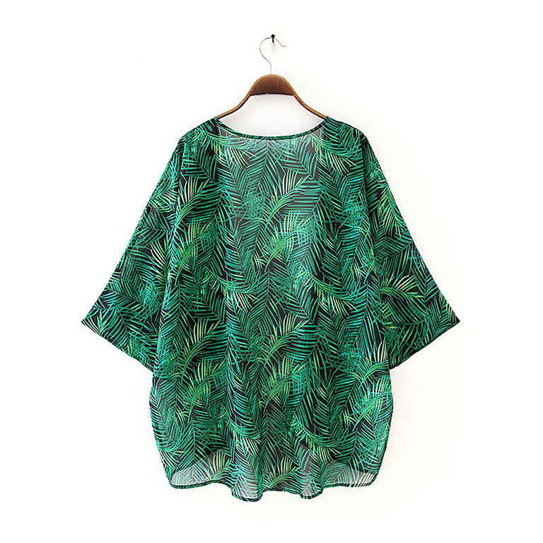  Prime Clearance Items Today Only Women Casual Printed Open  Front Long Chiffon Kimono Cardigan Loose Lightweight Beach Swimwear Cover  Up Green : Clothing, Shoes & Jewelry