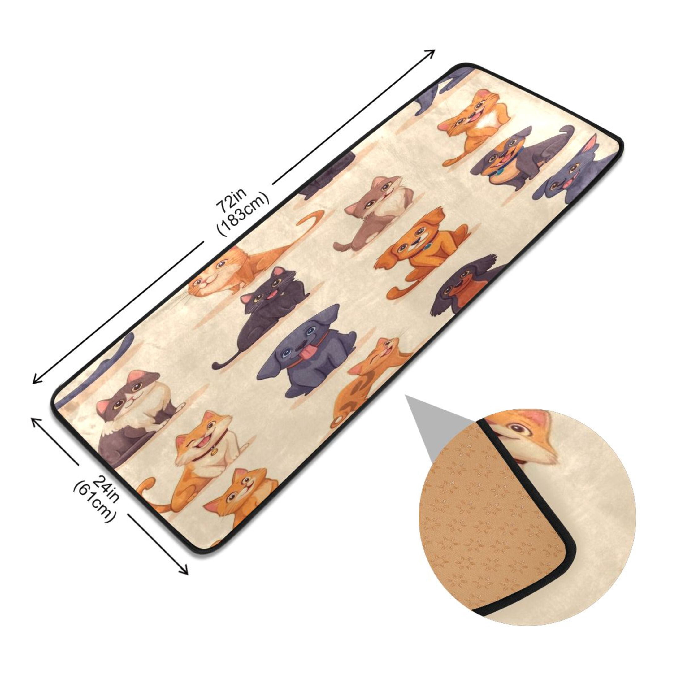 Cartoon Cats and Dogs Pattern 72x24" Runner Rug, Non-Slip Memory Foam Cushion, Anti-Crease for Hallways and Bedrooms