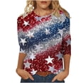 thumbnail image 2 of Honeeladyy Summer Tops for Women's Fashion Independence Day Printed T-shirt 3/4 Sleeves Blouse Round Neck Casual Tops for Party Club(Light Blue,2XL), 2 of 5