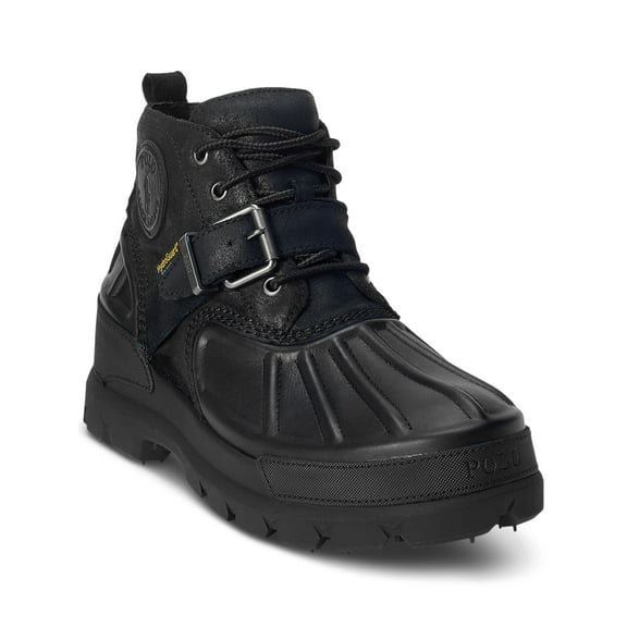 POLO RALPH LAUREN Mens Black Waterproof Buckle Accent Oslo Round Toe Wedge Lace-Up Leather Boots Shoes 7 D