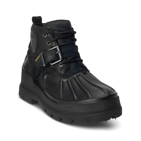 

POLO RALPH LAUREN Mens Black Waterproof Buckle Accent Oslo Round Toe Wedge Lace-Up Leather Boots 13 M