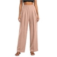 thumbnail image 6 of ZVAVZ Cotton Gauze Pleated Pants for Women High Waist Beach Baggy Pants Solid Straight Wide Leg Vacation Pants Pink XXL, 6 of 6