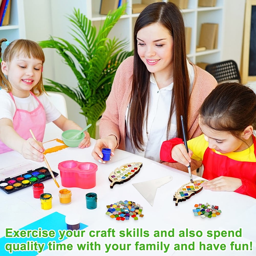 DIY Mosaic Making Kits inclduing Square Glass Mosaic Tiles Wood Feather Sheet Templates Facial Beauty Mask Bowl Kit Disposable PVC Safety Gloves