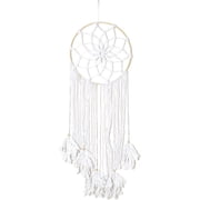 TJ Global Woven Macrame Dream Catcher Large Wall Hanging with Feathers and Tassels, Handmade Dreamcatcher, Boho Decoration Home Decor Ornament Craft Gift, 36 inch x 12 inch (White)