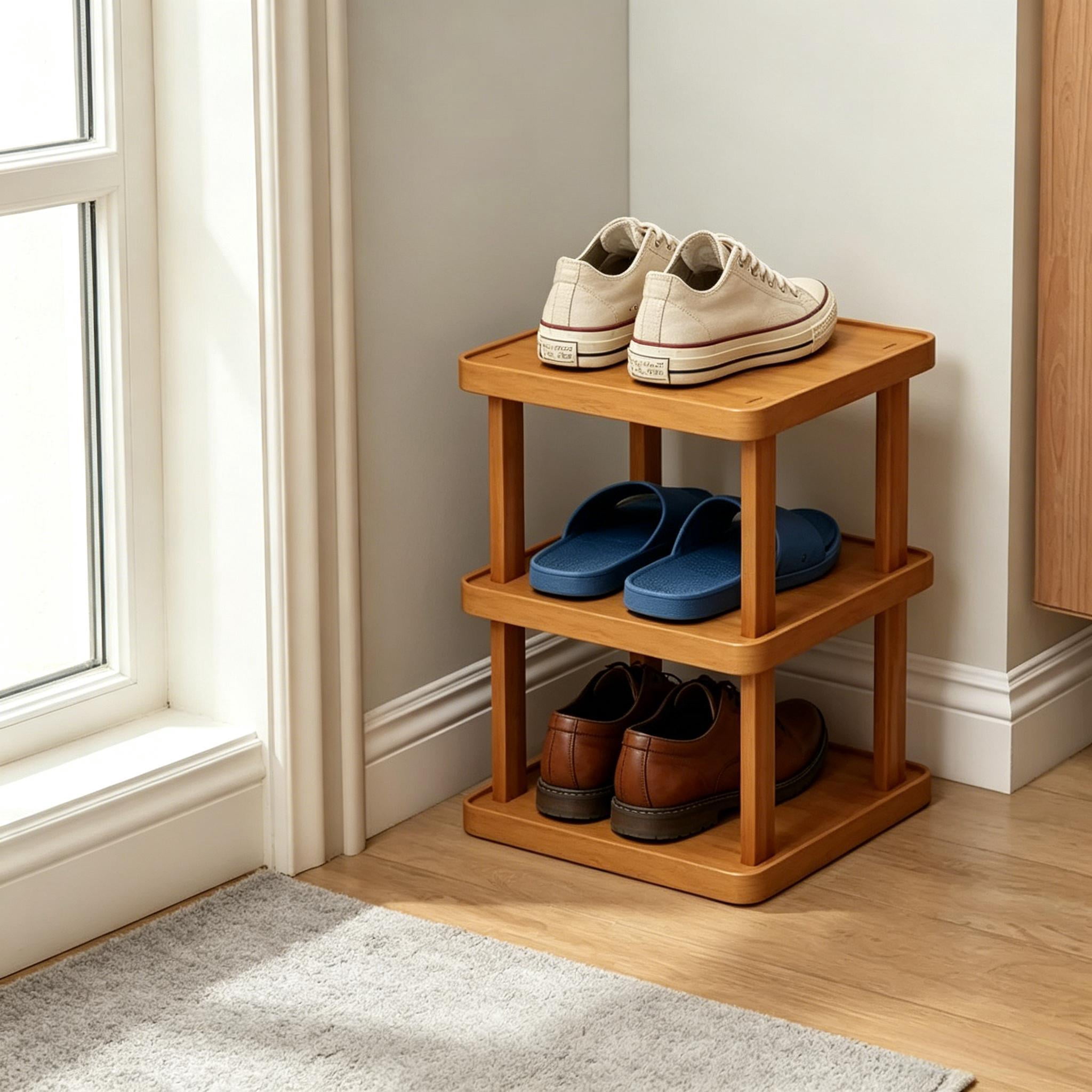 Howcool Bamboo Storage Rack, 3 Tier Expandable Foldable Shelf, Easy Assembly, Entryway Bedroom Organizer