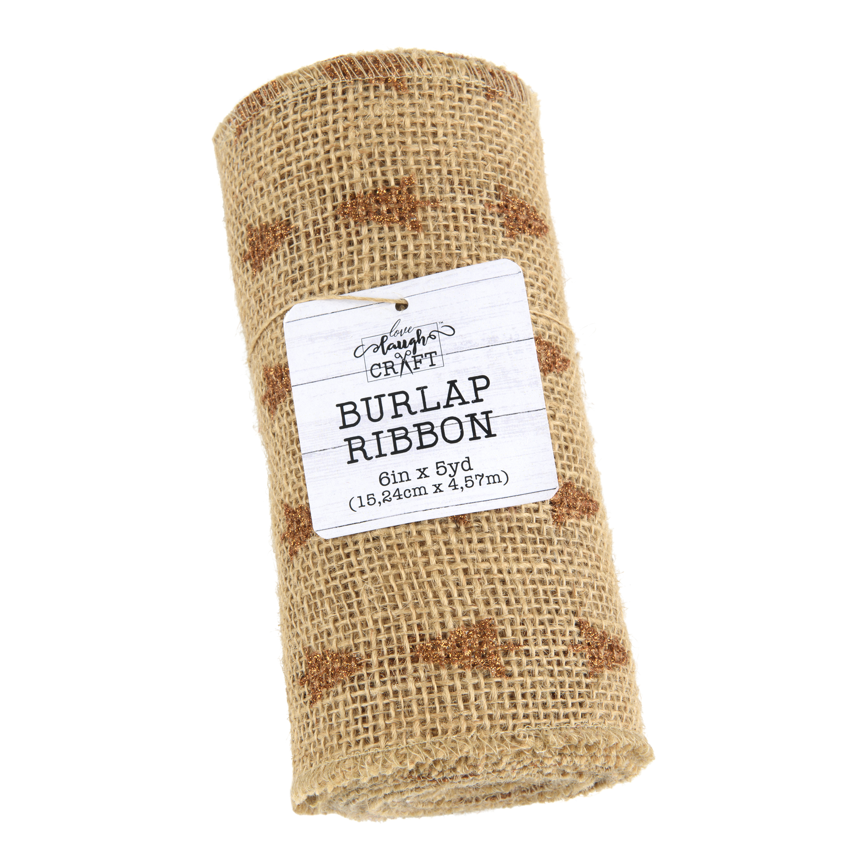 Love, Laugh, Craft Jute Burlap Roll Precut, 6"W x 5-Yards, 740-29, Brown/Bronze Tree Glitter
