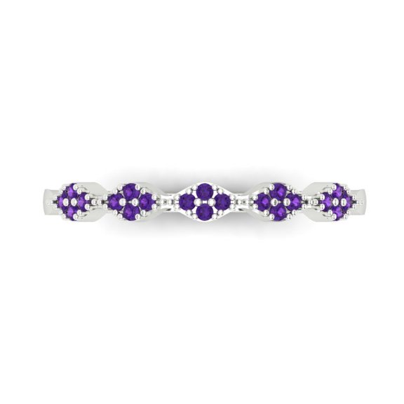 0.1 ct Brilliant Round Cut Natural Amethyst 18K White Gold Stackable Band SZ 3.5