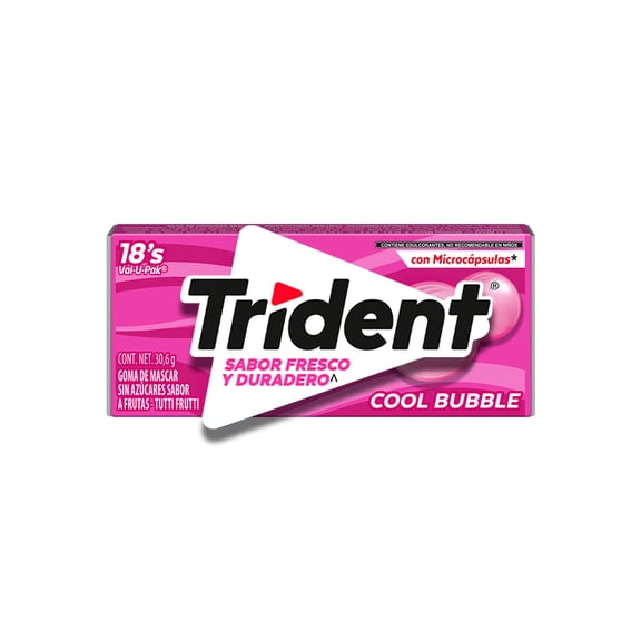 Goma de mascar Trident Cool Bubble sin azúcar sabor a frutas tuti fruti 18 pzas