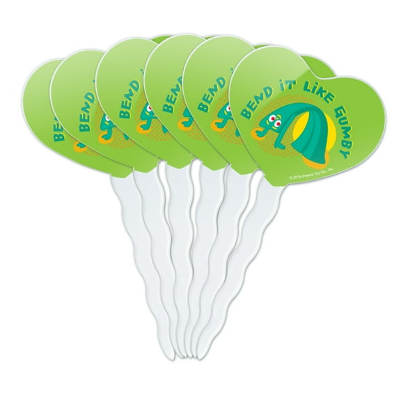 Bend it Like Gumby Yoga Gym Aerobic Workout Heart Love Cupcake Picks Toppers Decoration Set of 6