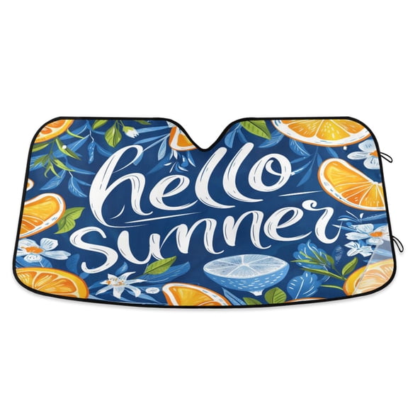 Hello Summer Orange Car Windshield Sun Shade Foldable Car Front Window Visor Heat and UV Protection 53x23.5