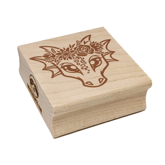 Dragon Wearing a Flower Crown Square Rubber Stamp Stamping Scrapbooking Crafting - Medium 1.75in