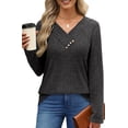 thumbnail image 3 of UVN V Neck Blouses for Women Button Long Sleeve Shirts Dressy Casual Fall Sweaters Tunic Tops, 3 of 9