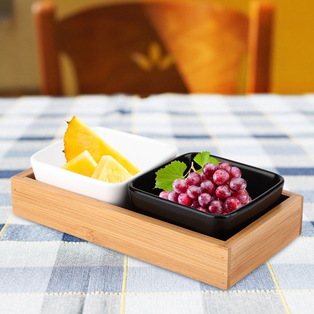 Fruit Tray, Snack Holder Portable Snack Tray, For Hotel Kitchen Use Home Use Restaurant Two Grids 1White+1Black