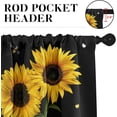 thumbnail image 3 of Sunflower Kitchen Curtains Summer Bees Window Curtains Valance and Tier Set of 3, Watercolor Sunshine Rod Pocket Short Tier Curtain, Black Small Kitchen Decor 54" x 24", 3 of 6