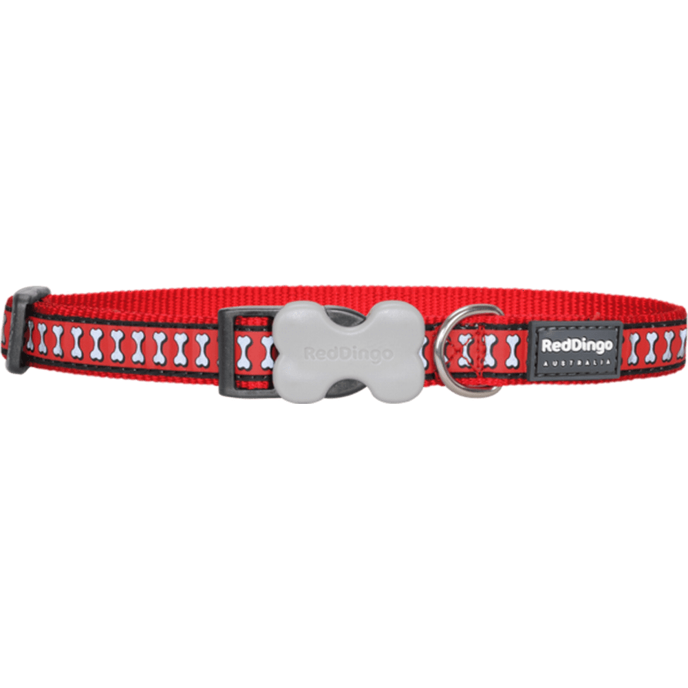 Red Dingo Reflective Bones Red Dog Collar, Medium