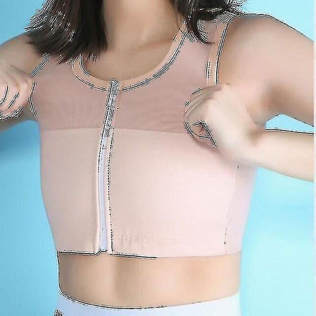 Faja de pecho transpirable de seda de hielo para mujer, corsé para marimacho, lesbiana, transexual, top, chaleco con cremallera frontal, faja de pecho corta