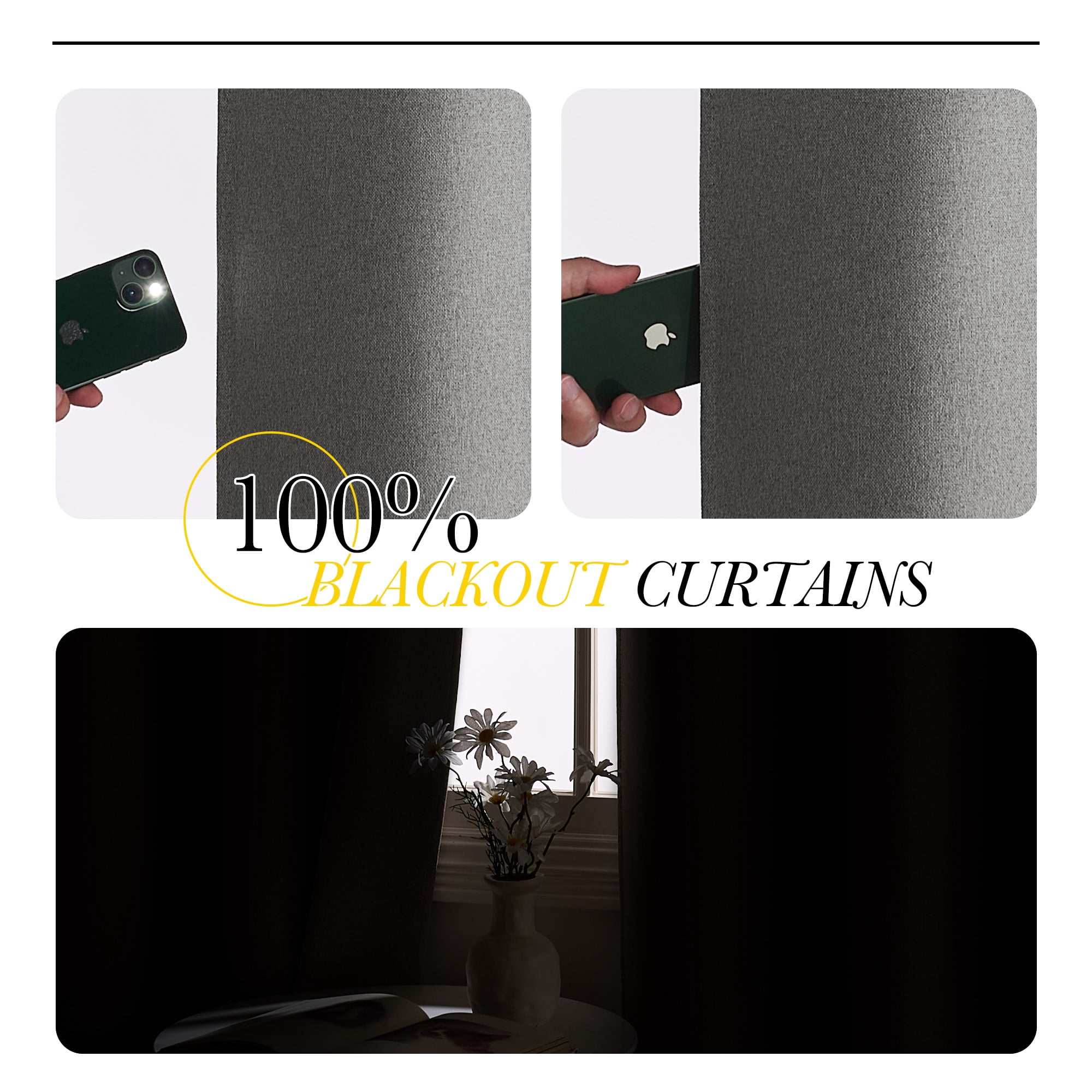 NICETOWN 100% Blackout Faux Linen Curtains for Living Room Thermal Insulated & Energy Efficiency Curtains for Windows, Grey, 52" Wide x 90" Long, 2 Panels