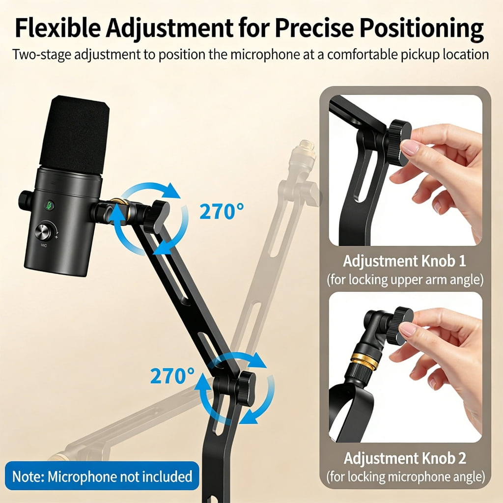 7829 Professional Microphone Stand Compatibles 5/8Inch 3/8Inch Adapters for Flexible Three Point Adjustment in Podcasts