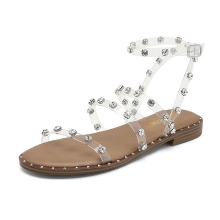 Dream Pairs Women's Gladiator Cute Summer Flat Sandals TRANSPARENT/TPU DFS211 size 9.5