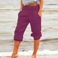 thumbnail image 7 of QUYUON Womens Linen Capris and Cropped Pants Ladies Capris with Elastic Waist Casual Summer Loose Straight Leg Crop Pants Female High Waisted Capris Stretchy Cropped Pants, Style P278 Hot Pink M, 7 of 7