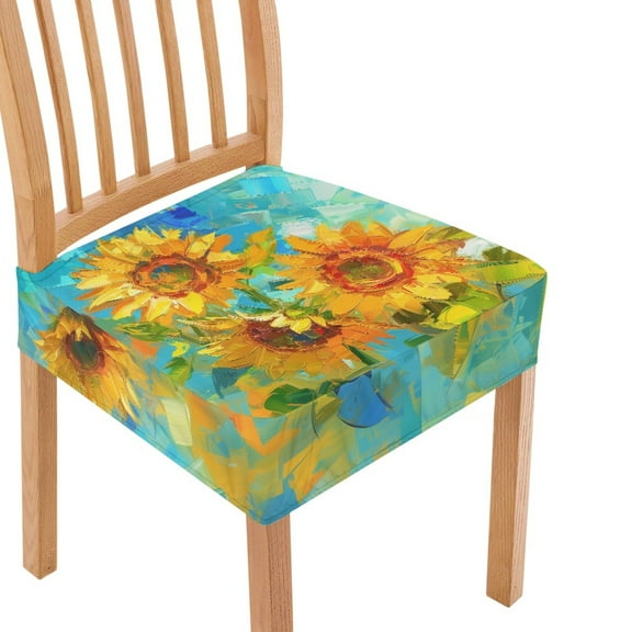 HELLHERO Sunflower Print Seat Covers for Dining Room Chairs, Dining Chair Covers, Chair Protector Seat Cushion Slipcovers for Kitchen, Blue
